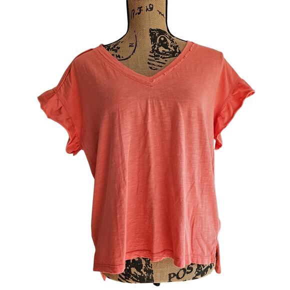 Anthropologie Pilcro Femme V Neck Ruffled Flutter Short Sleeve Top Shirt, Sz XS - Picture 1 of 8
